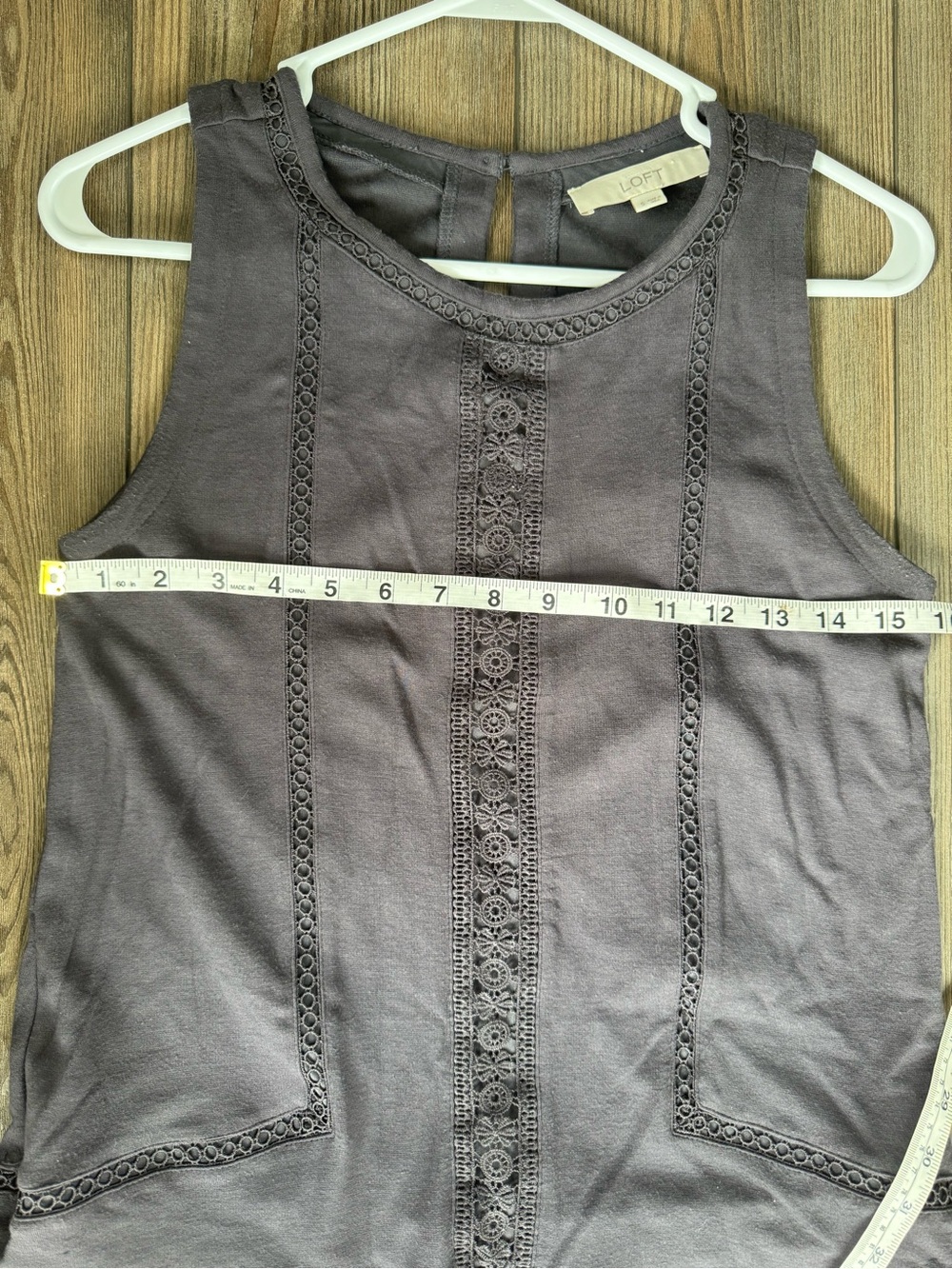 LOFT Women’s Sleeveless Dark Charcoal Crochet Tank Dress - Small - Picture 6 of 6